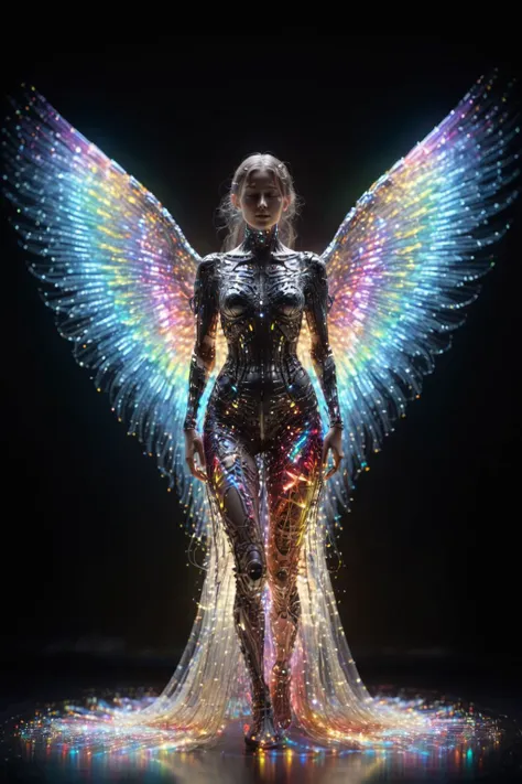 photo of a 20 year old girl,the most beautiful in the world,((colorful dress out of light particles)dancing),black background,professional photograph,award winning,cinematic,film grain,blurry background,blurry foreground,bokeh,depth of field,full body,<lora:SDS_Particle_Flow:0.5>,SDS_Particle_Flow,
by Charles Schridde,ivory,Terragen,extremely beautiful,intricate details,masterpiece,best quality,
Futuristic style,sleek,modern,ultra modern,high tech,detailed,Ornate And Intricate,
A biomechanical beauty with angel wings,volume light,