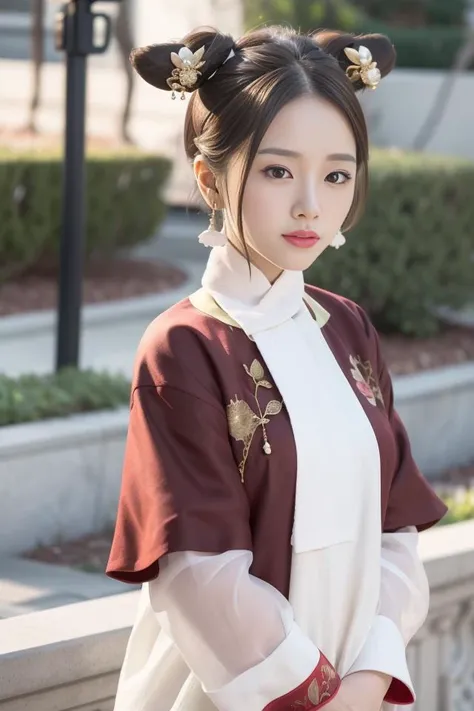 a woman wearing traditional Chinese (red:1.5) clothes, golden embroidery, qingchao, (qingchao_dress, qingchao_haircut:1.3), depth of field, night cityscape, (1girl:1.6), long hair, ulzzang-6500v1.1, (original: 1.2), (realistic: 1.3) , beautiful girl with beautiful details, extremely detailed eyes and face, eyes with beautiful details, absurd, incredibly absurd, huge file size, ultra detail, high resolution, ultra detailed, best quality, masterpiece, illustration, ultra detailed and beautiful, ultra detailed, CG, unity, 8k wallpaper, amazing, fine Detail, masterpiece, top quality, official art, extremely detailed CG unity 8k wallpaper, cinematic lighting, (perfect shiny skin:0.6), slim and smooth lines, (floating), (small breasts:1), earrings , <lora:koreanDollLikeness_v15:0.1> <lora:qingPeriodDresses_v10:0.9> <lora:Cute_girl_mix4:0.5>