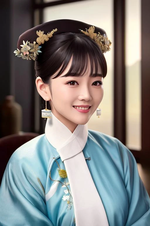 Masterpiece, absurdres,award winning photo, extremely detailed, amazing, fine detail, extremely detailed eyes and face, by lee jeffries nikon d850 film stock photograph 4 kodak portra 400 camera f1.6 lens rich colors hyper realistic lifelike texture dramatic lighting unrealengine trending on artstation cinestill 800 tungsten, smiling
qingchao, a woman in a traditional chinese dress poses for a picture , woman wearing a qingchao_dress, (qingchao_haircut, qingchao_scarf,:1.3),
<lora:qingPeriodDresses_v10:0.8>