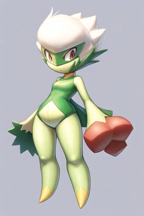 1girl, solo, roserade, pokemon \(creature\), plant, white hair, <lora:roserade:0.9>, full body, bottomless, featureless crotch, <lora:MarioStrikerStyle-06:0.6>