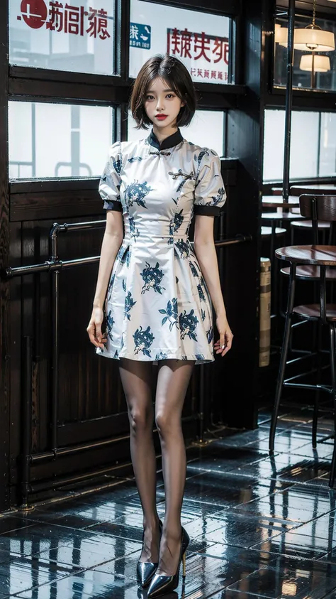 1girl,cns dress,dress,china dress,pantyhose,hight heels,standing,
<lora:koreanDollLikeness:0.5>,<lora:cns_attire_vol2_style1_v1:0.5>,short hair,
