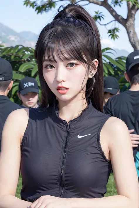 nikon RAW photo,8 k,Fujifilm XT3,masterpiece, best quality, 1girl,solo,realistic, photorealistic,ultra detailed,depth of view,close up photo,
running, a sleek and modern running outfit in shades of black and white, earbuds in her ears, a determined look on her face, running on a peaceful trail surrounded by trees and mountains
momo1, <lora:momo_v1:.7>