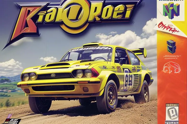 (masterpiece, best quality, highres, absurdres, ultra-detailed:1.2), <lora:N64BoxArtV1.1:1.0>(n64boxart, box art, retro artstyle, logo, English text, copyright name:1.3), (rally car, dirt, speed lines, action shot) <lora:add_detail_v1:0.85>