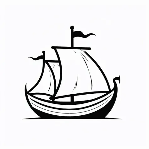 LOGO, simple, plain, cartoon logo of a viking longship, black lineart, solid white background, monochrome,  <lora:[XL]Logo:1>