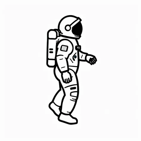 LOGO, simple, plain, outline of a full body astronaut, side view, black lines, solid white background, monochrome,  <lora:[XL]Logo:1>