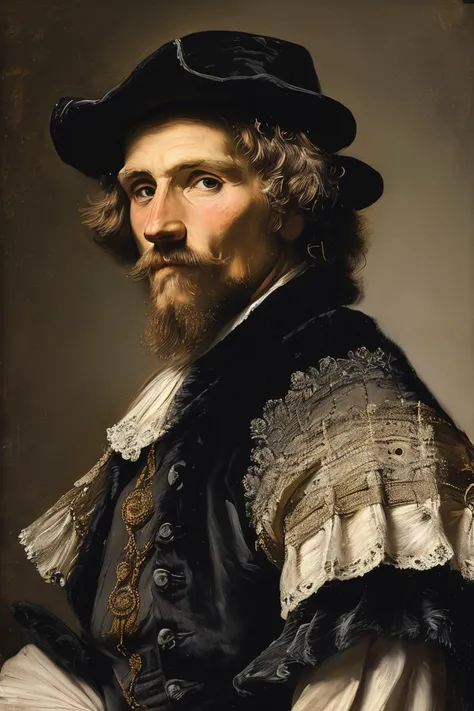 masterpiece,best quality,<lora:tbh135-:1>,portrait of man,illustration,style of Rembrandt,oil painting,