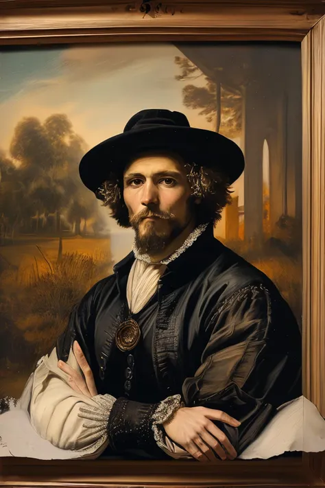 masterpiece,best quality,<lora:tbh135-:1>,portrait of man,illustration,style of Rembrandt,oil painting,