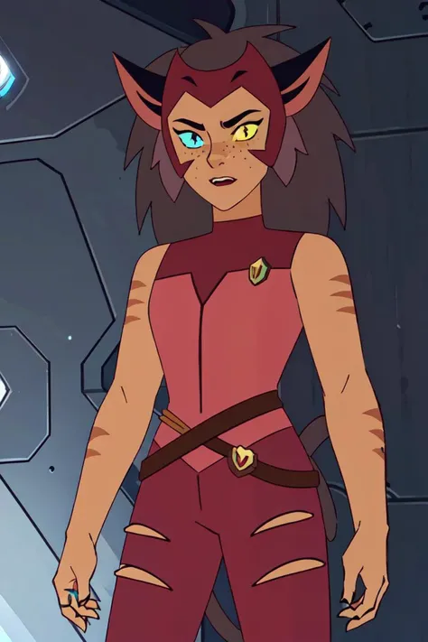 (Catra_Shera), (tail), woman, cat ears, heterochromia, yellow and blue sclera, thin body, athletic body, inside of a sci-fi ship, (realistic:1.2), (masterpiece:1.2), (full-body-shot:1),(Cowboy-shot:1.2), dark romantic lighting, (highly detailed:1.2),(detailed face:1.2), (gradients), colorful, detailed eyes, (natural lighting:1.2), solo <lora:add_detail:-0.7> <lora:BeautifulEyes:0.6> <lora:Catra_Shera:0.7> <lora:spopv1_5:0.5>