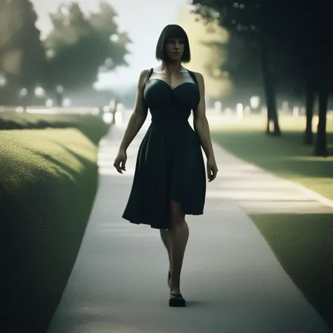 score_9, score_8_up, score_7_up, score_6_up, score_5_up, score_4_up,source_photorealistic,a woman wearing a dress and walking in the park,outdoors,1woman, <lora:PhotorealPony:1>