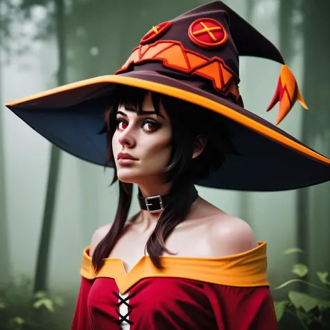 score_9, score_8_up, score_7_up, score_6_up, score_5_up, score_4_up,source photorealistic,portrait of megumin wearing a witch hat and a dress in a forest,cropped,portrait, <lora:PhotorealponyXLV5:0.6>