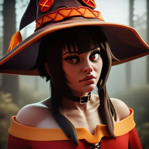 score_9, score_8_up, score_7_up, score_6_up, score_5_up, score_4_up,source_photorealistic,portrait of megumin wearing a dress and witch hat in a forest,outdoors, <lora:PhotorealPony:1>