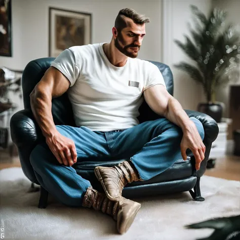 sexy dilf white coach daddy soccer player laying on his office chair, white socks, adidas socks, dirty socks, beard, indoor lighting, hairy, proportionate body, sport calf high socks, man spread, male focus, squat, short hair, lean body, showing hairy gaping anus, beautiful detailed erect penis, brown hair, full body tattoos, toned body, his hands are behind his back, from below
