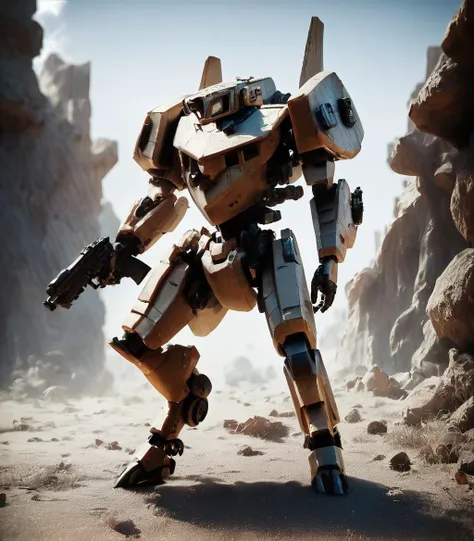 score_9, score_8_up, score_7_up, score_6_up, score_5_up, score_4_up,source_photorealistic,raw photo,cinematic shot,detailed,rating_safe, a mecha holding a gun standing in a remote mountain village, <lora:PonyrealisticXLlite:1>