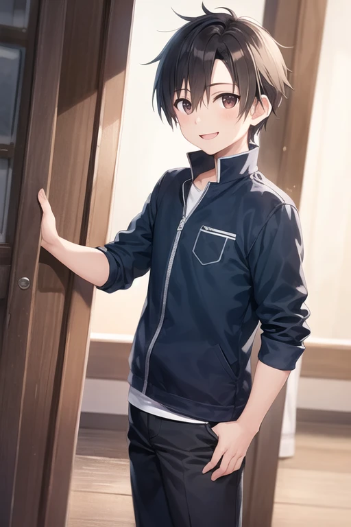 <lora:kirito:0.6>, 1boy, boy, kirito, looking at viewer, standing, cowboy shot, full body, smiling, ultra-detailed