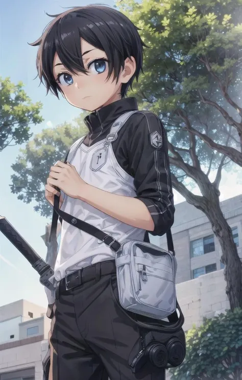 1 boy,more details in eyes,cute,looking at viewer, adorabel boy,cute face,details sky,handsome,young,juvenile, ((masterpiece:1.4,best quality)),multiple details, eyeshadow,sfw,   <lora:kirito:0.7>, kirito