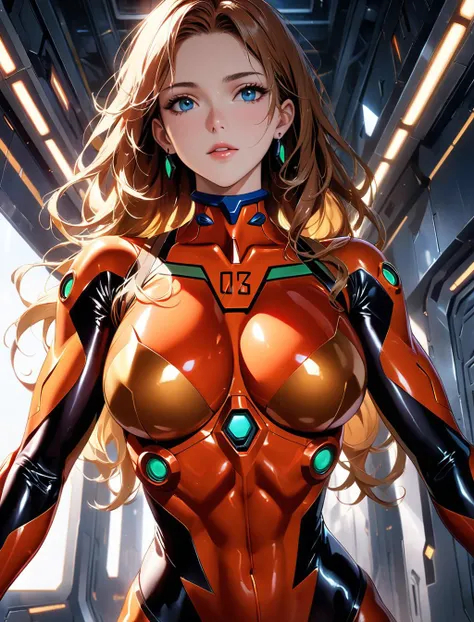 score_9, score_8_up, score_7_up, score_6_up, BREAK Asuka Langley, Sci-fi outfit, cleavage, medium breasts, seductive smirk,sweating, wide hips, big ass, on a spaceship, in space