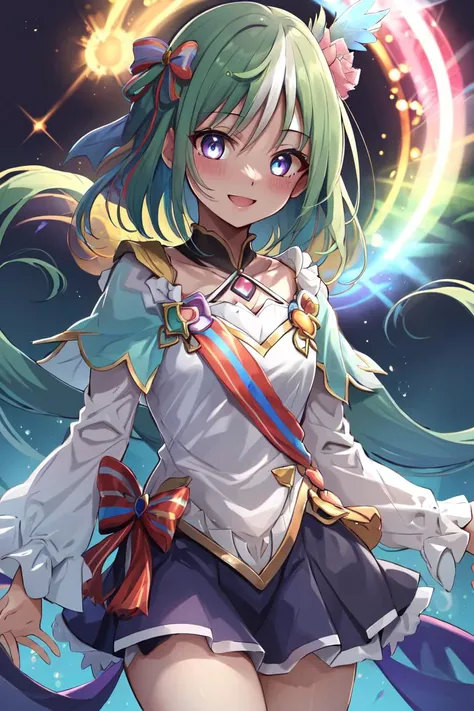 drawn in the artstyle of <lora:MidoriV1-000009:0.8>, 1girl, rainbow_hair, rainbow_eyes, deep_eyes, light_smile, glowing,