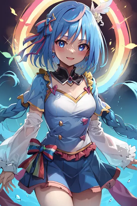 drawn in the artstyle of <lora:MidoriV1-000012:0.8>, 1girl, rainbow_hair, rainbow_eyes, deep_eyes, light_smile, glowing,