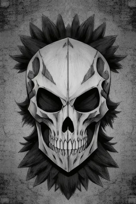 illustration,
humanoid monster,
skull helmet,
empty eye sockets,
fantasy armor,
ghoul armor,
light gray color,
clawed gloves,
energy body,
fear aura,
torn clothes,
black white colors,
monochrome,
by pencil,
action pose,
looking at viewer,
arena background,
dynamic light,
ultra detail,
extremely detailed CG,
full detail,
realistic, 8k,
micro intricate,
masterpiece,
by Kentaro Miura