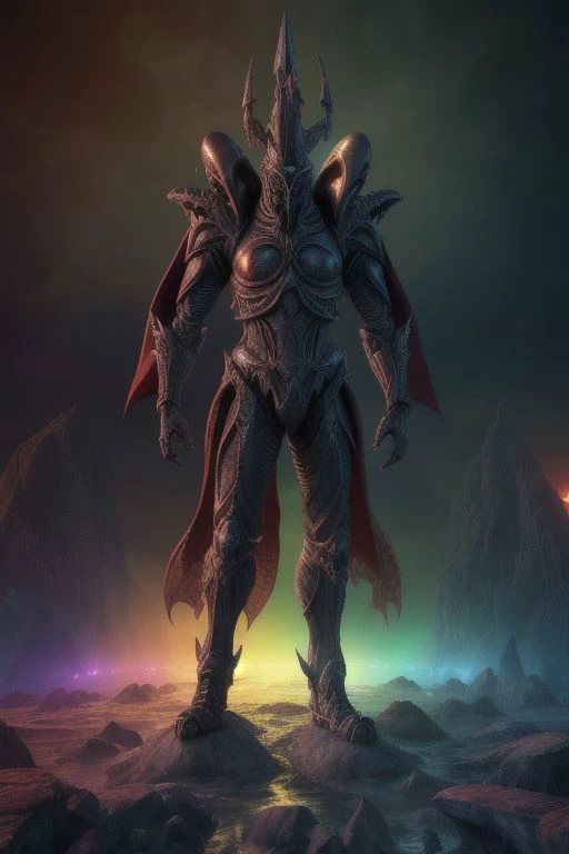 illustration,
full body,
Lich King,
titan,
god,
giant,
tall,
tail,
cape,
robot,
hybrid,
red skin,
steam punk,
red flesh,
claws,
muscular,
sauron,
XENO,
military uniform,
combat suit,
exoskeleton,
red and yellow green colors,
background blue mist,
action pose,
looking at viewer,
dynamic light,
ultra detail,
full detail,
8k best quality,
realistic, 8k,
micro intricate,
masterpiece,
blizzard
