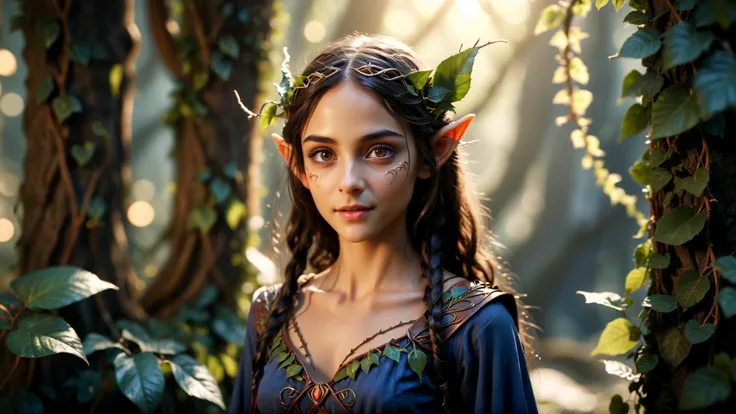 35mm film, (Realistic Lighting:1.0),Exotic extremely beautiful Comanche wood-elf, elven girl, elven ears and features, tunic dress made with plants leaves and vines, magic, delicate features, great lighting, alluring, petite, slim, sultry, full-length, female-body ,thighs gap, hazel-eyes, bright, extreme detail. beautiful blurry background, perfect face and eyes, hyper-detailed , hypermaximalist dynamic, in love with viewer,
<lora:mov24:1> <lora:detailmaster2.0:1>