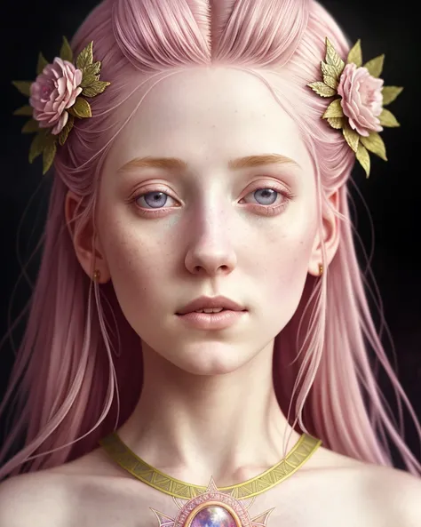 portrait pale pink haired goddess, wearing byzantine gown | fantasy, hyper-detailed, accurate anatomy, symmetrical facial features, sharp focus, volumetric lighting, 16k | karol bak, yoshitaka amano, tom bagshaw, aurora, zbrush cel-shaded, cgsociety | ethereal beautiful astral vaporwave storybook illustration, dark fantasy