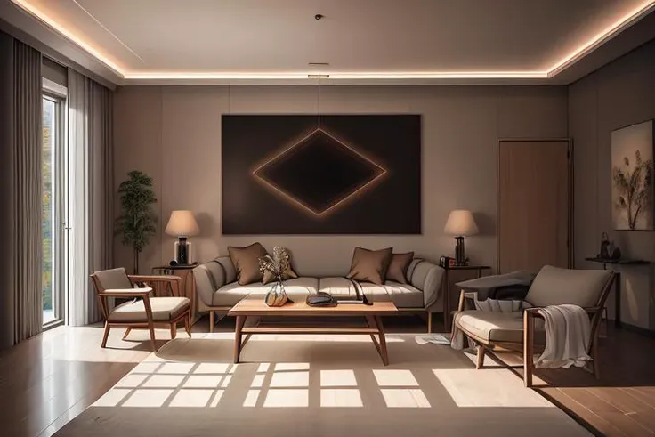 best quality, professional lighting, super detailed, realistic, beautiful detailed eyes, <lora:epi_noiseoffset2:0.8> <lora:royta v1.1:0.3> royta, <lora:xsarchitectural-9JapanesewabiSabi3:0.8> the whole living room, indoors,no humans