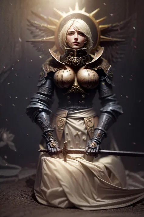 volumetric cinematic lighting, (highly detailed:1.4), smooth, sharp focus, full body 8k unity render, action shot, realistic reflections, cinematic composition, <lora:tool - more_details:0.7>
celestine, <lora:Saint Celestine MK1 by CARAXES:0.8>
detailed armor, detailed face, golden armor, weapon details, iron halo, angel,
intricate ornamented, full armor, fur trimmings, holding sword, mechanical wings,
blonde hair, long hair, pretty face, skin pores, rugged, metallic sheen armor, serene looking, dynamic posture, flying above ruined buildings,
ruined cathedral, war, urban landscape background, particles floating, clear sky, bright cinematic lighting, soft shadows,