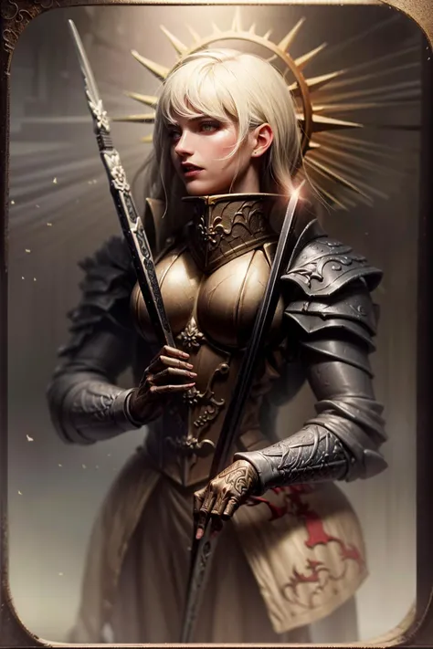 volumetric cinematic lighting, (highly detailed:1.4), smooth, sharp focus, full body 8k unity render, action shot, realistic reflections, cinematic composition, <lora:tool - more_details:0.7>
celestine, <lora:Saint Celestine MK1 by CARAXES:0.8>
detailed armor, detailed face, golden armor, weapon details, iron halo, angel,
intricate ornamented, full armor, loin cloth, holding sword, ((angel wings:1.4)),
blonde hair, long hair, pretty face, skin pores, rugged, metallic armor, serene looking, dynamic posture, flying above ruined buildings,
ruined cathedral, war, urban landscape background, particles floating, clear sky, bright cinematic lighting, soft shadows,