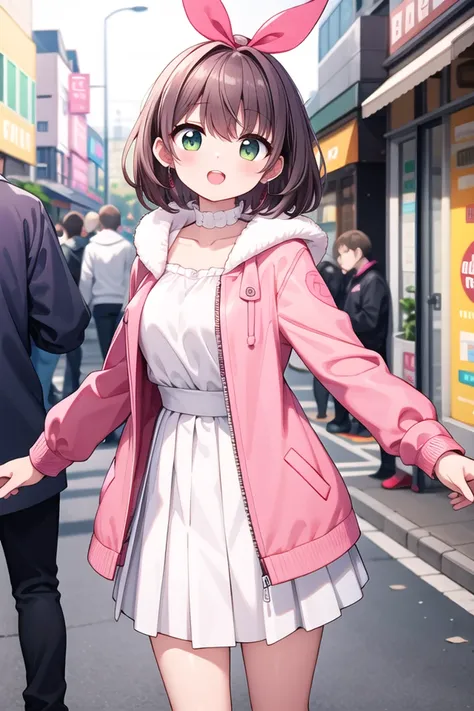 <lora:talkmouth_U_type1_v200:1>
insanely detailed, absurdres, ultra-highres, ultra-detailed, best quality,
1girl, solo, nice hands, perfect hands
BREAK
(pink and white theme:1.4), (Wearing a (long sleeve pink coat with fur color) over a white high neck blouse:1.4), (fur cuffs:1.3), (double pillar button:1.3), (pocketless:1.4), (plain ivory-white pantyhose:1.4), (pink heeled boots with lace-up:1.2)
    BREAK
    (wine-red pleated skirt:1.3)
    BREAK
    (naked skin:-1), (See-through:-1), (pocket:-1), (black pantyhose:-1), (wine:-1), (red coat:-1), (white coat:-1), (red tops:-1), (white skirt:-1), (pink skirt:-1), (black skirt:-1), (text on clothes:-1), ((mark, logo, pattern) on pantyhose:-1), (tone pantyhose:-1), (bare shoulders:-1)
BREAK
(nsfw:-1.5)
BREAK
smile, open mouth
BREAK
,
standing, cowboy shot, looking at viewer
BREAK
slender, kawaii, perfect symmetrical face, ultra cute girl, ultra cute face, ultra detailed eyes, ultra detailed hair, ultra cute, ultra beautiful
BREAK
in street, cityscape in harajuku, depth of field, ultra detailed background
BREAK
large breasts
BREAK
orange hair, green eyes, spiked hair,