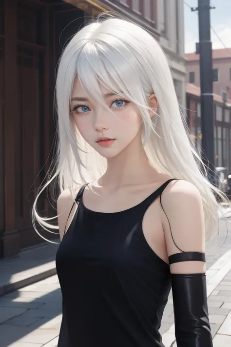 a close up of a woman with white hair and blue eyes, perfect white haired girl, photorealistic anime girl render, hyper realistic anime, 3 d anime realistic, cyborg - girl with silver hair, perfect android girl, realistic anime 3 d style, anime girl in real life, girl with white hair, tifa lockhart with white hair, photorealistic anime