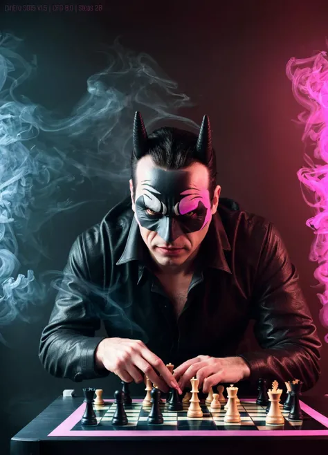 realistic cinematic still, correct_fingers, portrait photo of a ([(batman:1.05) | (joker:0.95) | (batman:1.05) | (joker:0.95)]:1.25) playing (the chess alone:1.15), (eerie dark room with neon lights:1.1), dense (turbulent smoke:1.15), (toxic vapors:1.1) and (pink toy unicorns:1.15), (giant black swan in smooth background bokeh:1.15), flawlessly photographed, high quality, [grayscale | dimmed colors | vibrant color splashes]