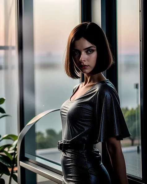 epiCPhoto, (photorealistic cinematic full body shot:1.4), (strong emotions:1.1) and (soft dramatic light from window:1.1), (correct_eyes, big wet eyes, emo, touchism:0.6), (exhausted:1.3) (Slavic woman:1.2) with white inverted bob haircut and big eyes and smooth skin texture and glossy lipstick, (playful expression, shy:1.2), (iridescent whites of her eyes:1.1), (foggy, strong bloom at early morning, subsurface light scattering:1.3), magnificent, ethereal, volumetric lighting, face focus, celestial, ethereal, epic, magical, (shallow dof swirly bokeh, led lights in smooth background:1.2)