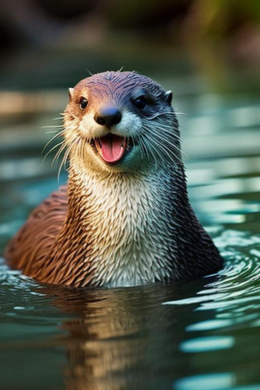 an concept art of alchemic element - European Otter (Lutra lutra): A charming and nimble semi-aquatic mammal, the European otter possesses a sleek, waterproof coat that varies in color from brown to almost black. Its lithe, elongated body is well-adapted for swimming, with webbed feet and a powerful tail that propels it gracefully through the water. The large, expressive eyes and delicate whiskers add to its captivating appearance, making it a cherished resident of Poland's waterways. As the magical light cascades over the scene, it accentuates the scene's enchantment, instilling a sense of awe and delight. Every detail sparkles with a touch of the extraordinary, while the background fades into an alluring blur, focusing our gaze solely on the captivating subject., in nature habitat, rim lights, digital art, focus on subject, duch angle, clsoe shot, closeup, masterpiece, ultrasharp, intricated details