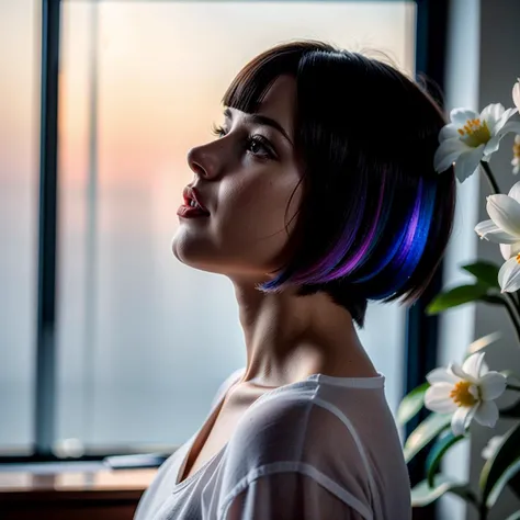 epiCPhoto, (photorealistic cinematic full body photo:1.3) with strong emotions and soft dramatic light from window, (correct_eyes, big wet eyes, emo, touchism:0.6), (exhausted:1.3) (Slavic woman:1.2) with white inverted bob haircut and big eyes and smooth skin texture and glossy lipstick, (playful expression, shy:1.2), (iridescent whites of her eyes:1.1), (foggy, strong bloom at early morning, subsurface light scattering:1.3), magnificent, ethereal, volumetric lighting, face focus, celestial, ethereal, epic, magical, (shallow dof swirly bokeh, led lights in smooth background:1.2)