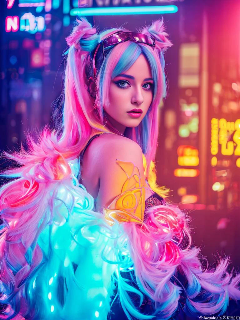 (Entirely in focus) anime artwork, rococo, grand photograph, Polaroid, annoyed girl, neon glowing hair, canon 5d mark 4, neon light, kodak ektar, flamboyant, pastel colors, curved lines, elaborate detail, subsurface scattering, ultra hd, 4k, high def, Photorealistic, Hyperrealistic, Hyper detailed, analog style, realistic, masterpiece, best quality, ultra realistic, 8k, Intricate, High Detail, film photography, soft lighting, heavy shadow