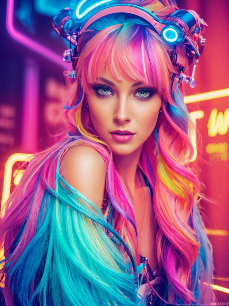 (Entirely in focus) anime artwork, rococo, grand photograph, Polaroid, annoyed girl, neon glowing hair, canon 5d mark 4, neon light, kodak ektar, flamboyant, pastel colors, curved lines, elaborate detail, subsurface scattering, ultra hd, 4k, high def, Photorealistic, Hyperrealistic, Hyper detailed, analog style, realistic, masterpiece, best quality, ultra realistic, 8k, Intricate, High Detail, film photography, soft lighting, heavy shadow