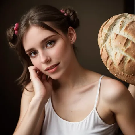(atmospheric cinematic still inside bakery, full body:1.1), ([Slavic:Thai:0.3] woman:1.15), (anatomically correct body, girl:0.6),(1girl made of baked bread:1.4),texture of bread,detailed texture,sharp,(bread hair, made of baked bread, baked:1.4), (high key light:1.15), cute college girl, ((dynamic poses)), face tilted looking down from_behind, ((flat chest)), small breasts, braid_hair, pigtails, innocent face, blush, shy, (natural skin pigmentation, meaty lips, realistic natural pokies:1.25), (modelshoot style, analog style, strong gloom:1.125), f2.8,  (correct_fingers, feminine_anatomy, correct_eyes:1.15), short hair, (self touching:1.175), (playful expression:1.125), (flawed feminine anatomy, anatomically correct fingers:1.25), amateur model,  (early morning lighting:0.9), (natural realistic figure defects:1.2), (gloomy, rim light:0.85)
, ultra-detailed realism, dramatic light