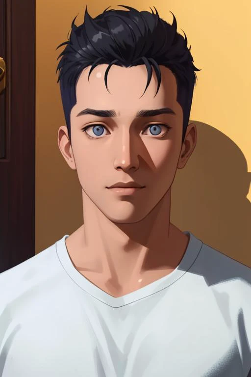 1male,clark,bule eyes,white shirt,((ultra-detailed)),(illustration),detailedlight,dramatic_shadow,ray_tracing,<lora:clark:0.9>, masterpiece, best quality,