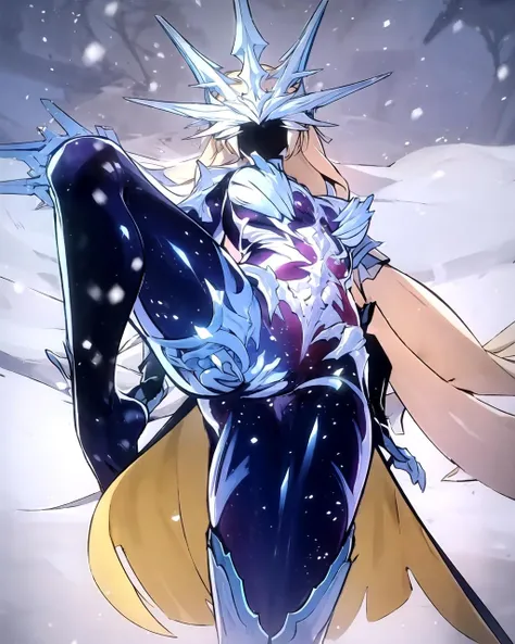 One person、Slender lizard man、masterpiece、Highest quality、Black body、There are scars on the body、Sharp Eye、Light blue lace underwear、Lace fabric bra、Knee-high socks、garter belt、Long, thin tail、Jumping in the night sky、Side view、Ass、The body is arched back