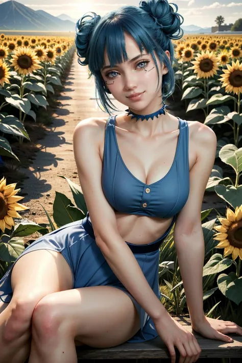 (Best Quality, High Resolution, Masterpiece: 1.3), a tall perfect woman with a slim figure, (short sky blue hair, full nude, naked), dressed sexy and exposed, in the grass, details of face and skin texture beautifully presented, detailed eyes, double eyelids, sexy pose, realistic, leaky half breastball, full body shot