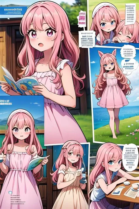 masterpiece, best quality,ultra detail, <lora:anmnr01:0.3>  <lora:add_detail:0.5>,<lora:GoodHands-vanilla:0.8>,<lora:Icy Cold Comics:1>petite, <lora:Louise - [The Familiar of Zero] - Version 1:0.7>Louise,cafe,pink long wavy hair,summer dress ,(comic_panel_layout),speech bubbles