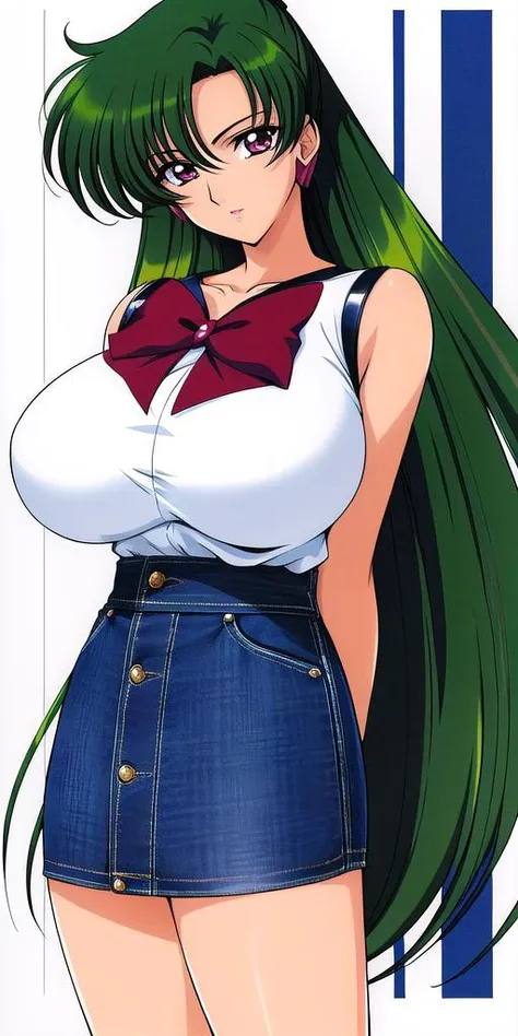 nsfw, masterpiece, (best quality: 1.2), long hair, blue eyes, green hair, horns, big breasts, evil_smile, sexy, ((tennis player)), (seducing a boy: 1.5)