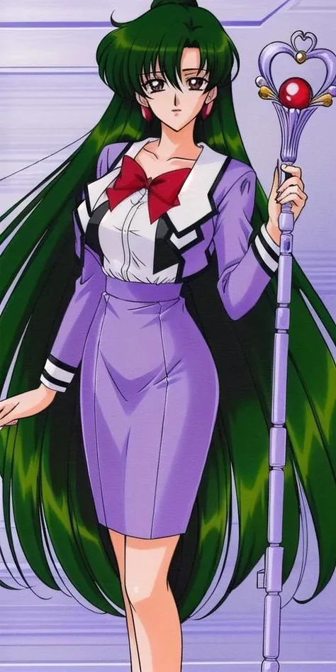 <lora:SetsunaMeiouV2:0.7>, SetsunaMeiou, large_breasts, standing, solo, setsuna_purple_teacher_dress_suit, staff_GarnetRod, masterpiece, best quality, detailed face, detailed eyes, highres,