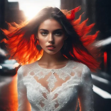 (Gorgeous Photo:1.3) of (Ultra detailed:1.3),16k, masterpiece, ((ultra detailed:1.1)), natural skin texture, 16k textures, cinematic look, intricate,waist insane a photograph of photo of young [woman:Ana de Armas:0.4] , weather, wind, new york street,woman wearing airy lace shirt,full body, one small red rose in hair, Ultra-Wide, ultra realistic, photo, raw, studio light , red light from behind, epic (photo, studio lighting, hard light, sony a7, 50 mm, matte skin, pores, colors, hyperdetailed, hyperrealistic), fantasy style