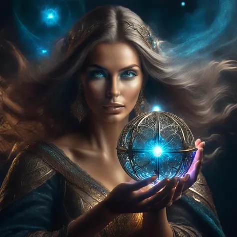 a woman with magic orb,((( high resolution, hyper detailed))), trending on artstation, sharp focus, studio photo, intricate details, highly detailed,detailed eyes,