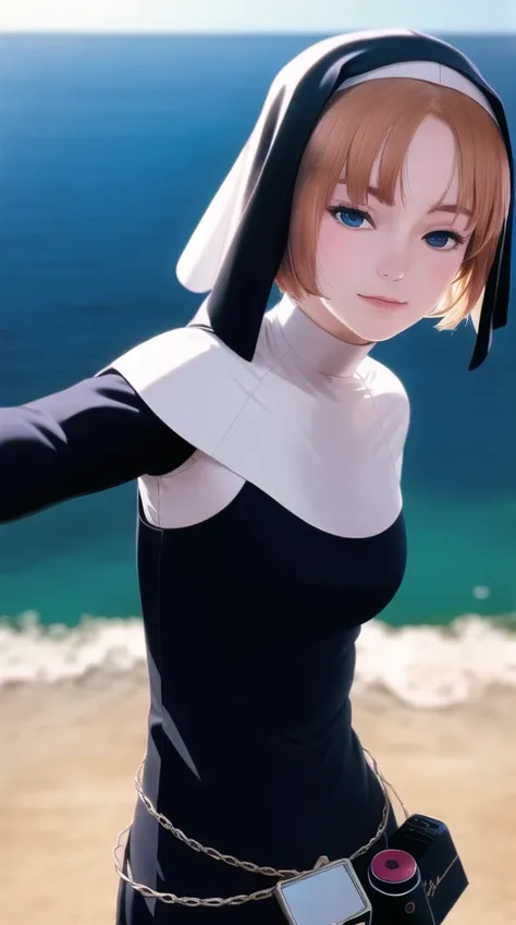pixel-Konami as a nun, upper body, masterpiece, photorealistic, realistic, (RAW photo, 8k uhd, film grain), caustics, subsurface scattering, from front, <hypernet:myhands_22k:0.75> <lora:konami-Kirie-LoRA:0.75>