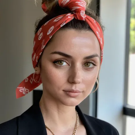 mabeer,(Skin Texture, pores, natural,iPhone,RAW) Portrait photo of a woman wearing a bandana, glossy lips, Nikon Z9, realistic matte skin, skin texture visible, (sharp focus), (high quality),    <lora:anarmas2_xl4_standard-merger_36_55_70_92_025_025_025_025:1>