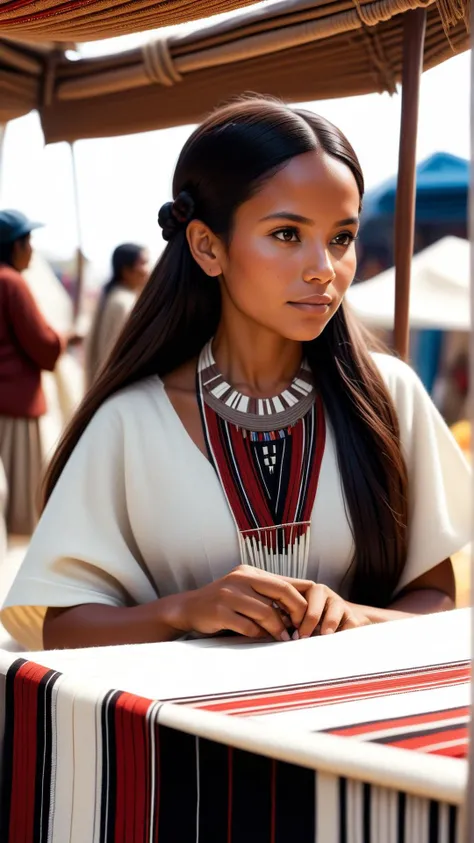 <lora:GalacticEmpireStyleXL:1>GalacticEmpireStyle a Peruvian weaver with brown skin selling her handmade textiles at a market, white (star wars empire style:0.7), 24mm, (analog, cinematic, film grain:1.3), Bokeh DOF, (Masterpiece:1.3) (best quality:1.2) (high quality:1.1)