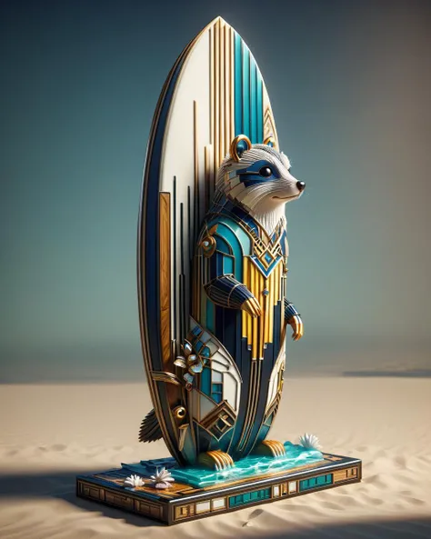 Quokka, Surfboard, the Surfboard is Pathetic, Suffering, Voxel Art, Moonlight, <lora:Art_Deco_Style_SDXL:1> ais-artdeco